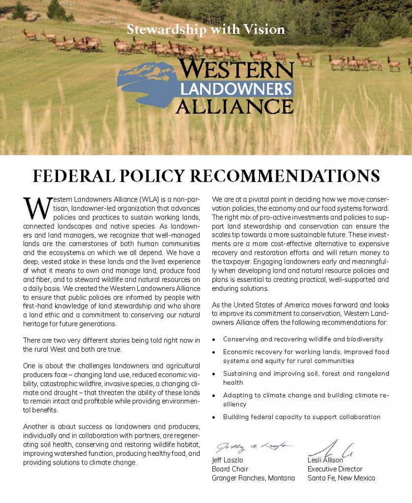 Cover from WLA 2020 Federal Policy Platform _ 10.26.20 _ web