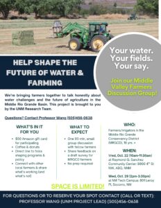 Farmer discussion group flyer describing ways to get involved with small group discussions in New Mexico