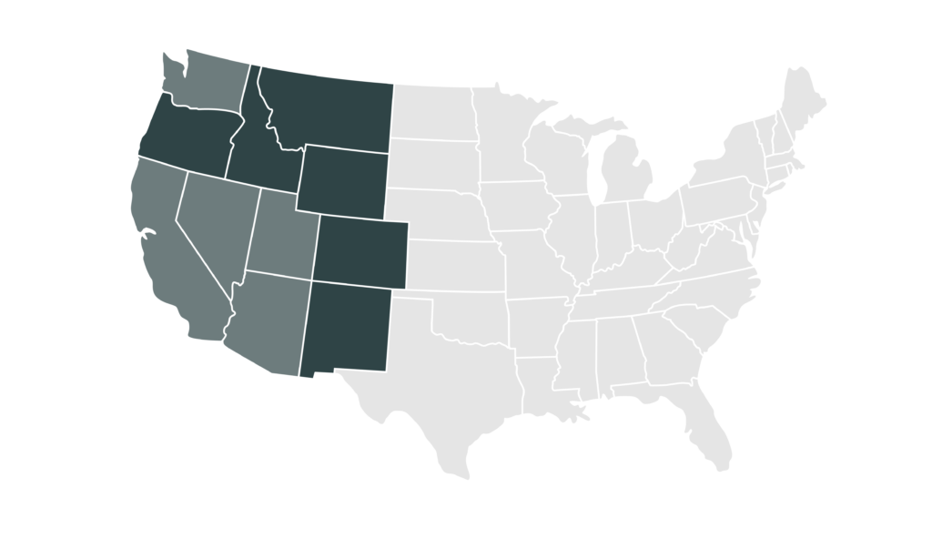 Figure 1. Sample and Projection Areas. States sampled via mail and online surveys in dark green. States not sampled but included in projections in gray.